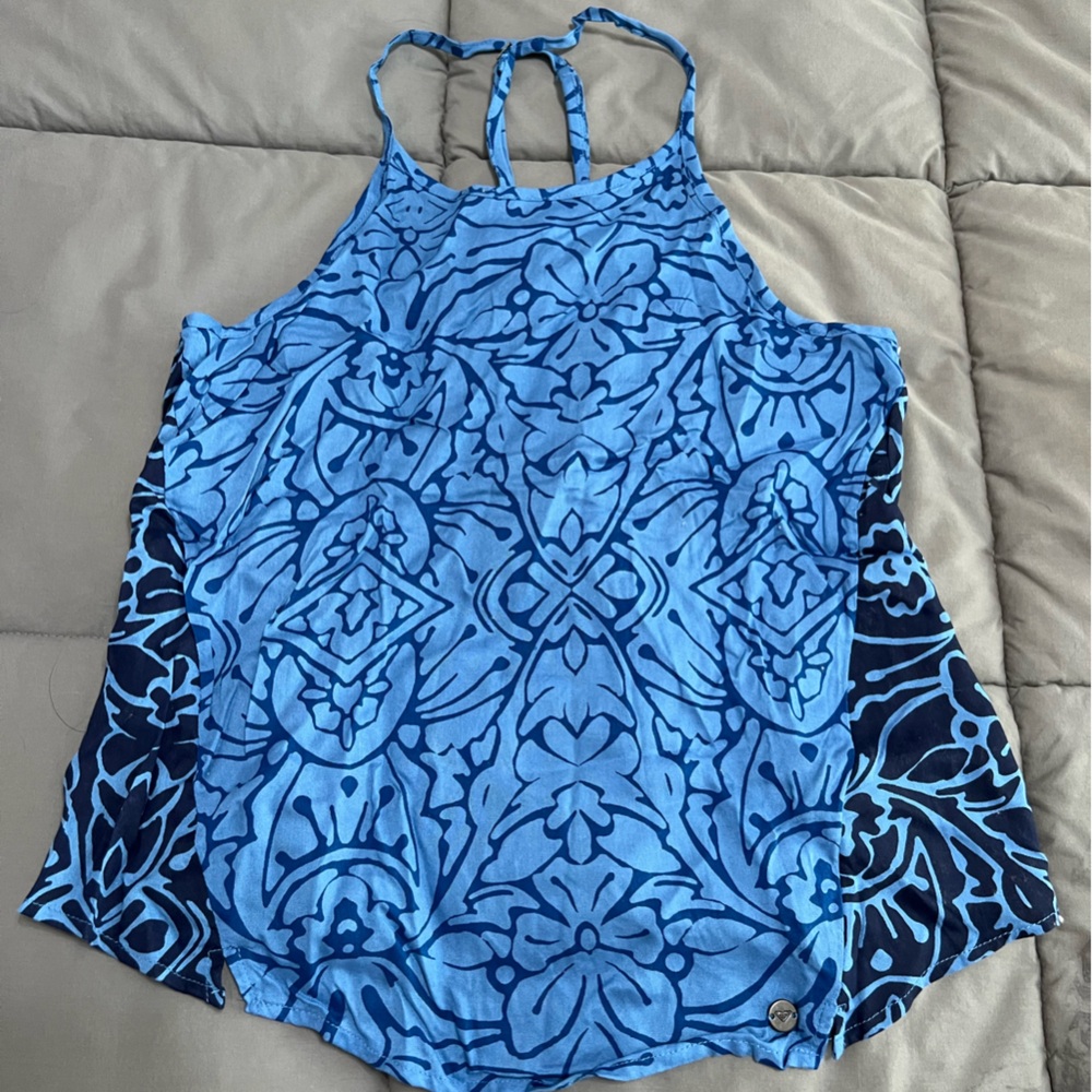 Roxy Blue Printed Floral Halter Tank Top NWT Size S